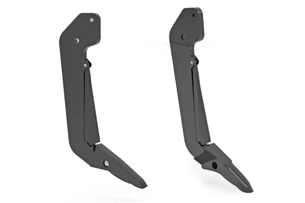 Pointe de carbure de chrome de ¾ po avec aile de fragmentation de 5 po à gauche et capuchon de tige à faible perturbation à droite