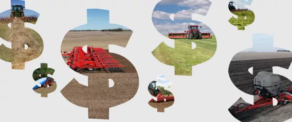 Dollar signs with KUHN machines to promote KUHN coupon savings